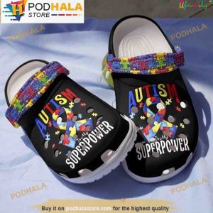 Autism Is My Superpower Ribbon Puzzle Pieces 3D Crocs