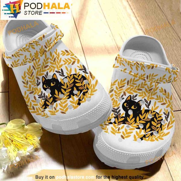 Autumn Black Cat Weed 3D Crocs, Funny Crocs