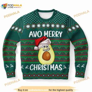 Avo Merry Christmas Ugly Sweater, Avocado Santa Christmas Sweater Gift