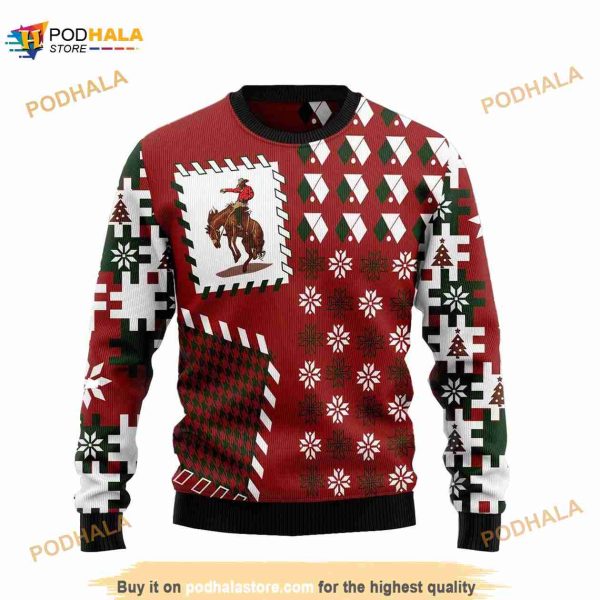 Awesome Cowboy Christmas Pattern Red Ugly 3D Sweater