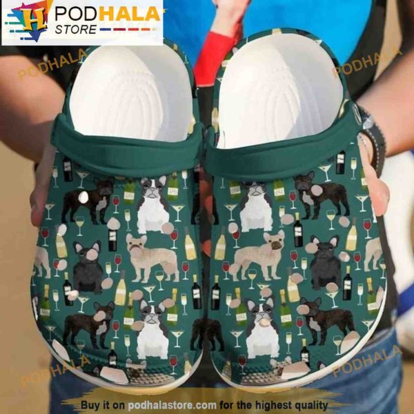 Baby Pug And Wine Dog In 3D Crocs, Funny Crocs