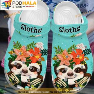 Baby Sloth With Flower Floral 3D Crocs, Funny Crocs