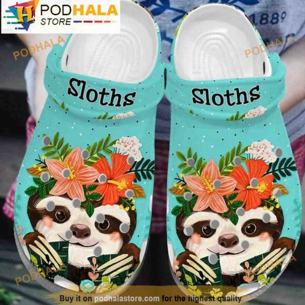 Baby Sloth With Flower Floral 3D Crocs, Funny Crocs