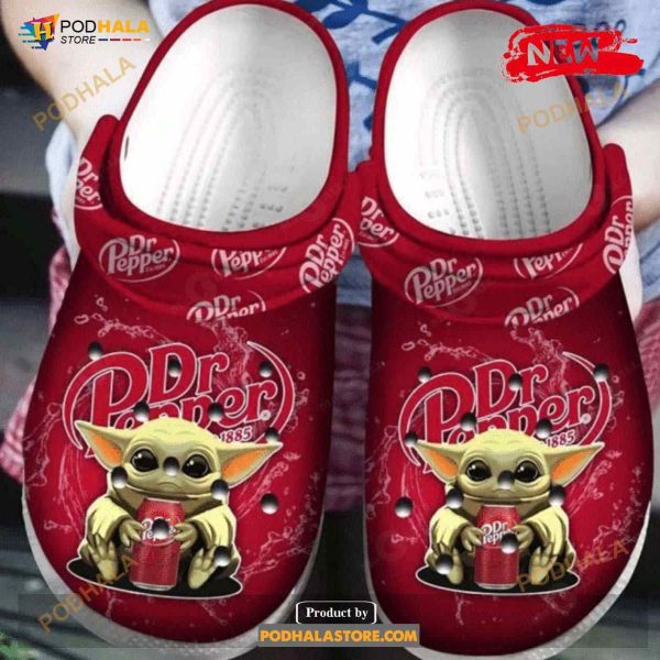 Baby Yoda Loves Dr Pepper Red Crocs Classic Clog Shoes