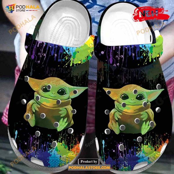 Baby Yoda Watercolor Black For Man And Women Crocs Classic Clog Shoes