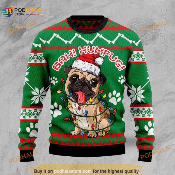 Bah Humpug String Lights 3D Ugly Christmas Sweater