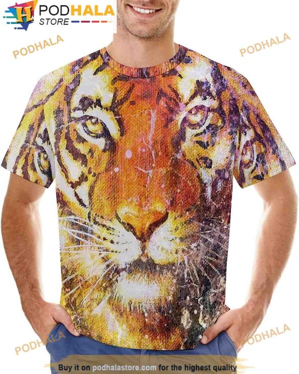 Baikutouan Tiger Head In Space With Stars Print Summer 3D Shirt