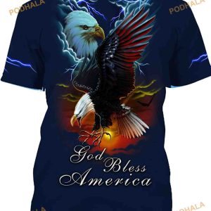 Bald Eagle Graphic Prin 3D Shirt God Bless America And Sun In Lightning Pattern 3D Shirt