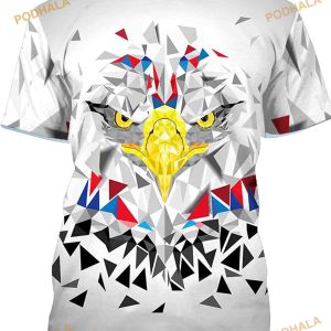 Bald Eagle Head In Geometry Pattern Graphic Prin Short Sleeves 3D Shirt