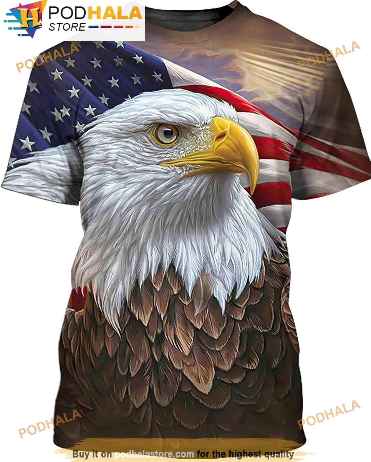 Bald Eagle With American Flag In Neon Style Graphic Printed 3D Shirt -  Bring Your Ideas, Thoughts And Imaginations Into Reality Today