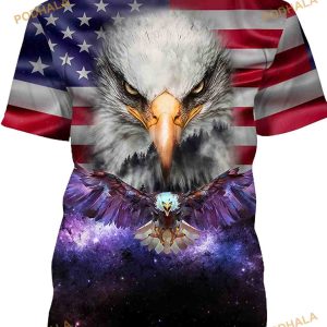 Bald Eagles Flying In Galaxy And American Flag 3D Shirt