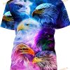 Bald Eagles In Neon Pattern Graphic Printing Short Sleeves 3D Shirt
