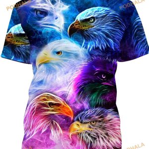 Bald Eagles In Neon Pattern Graphic Printing Short Sleeves 3D Shirt