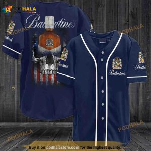 Ballantines Whiskey Usa Flag Skull Unisex 3D Baseball Jersey - Navy