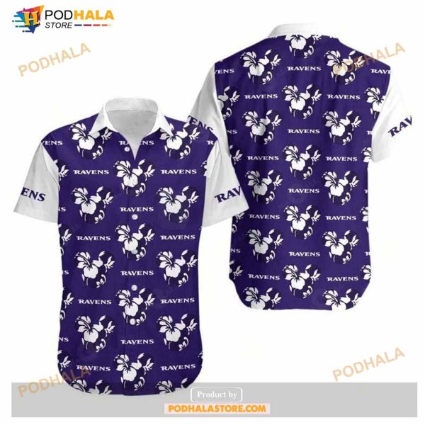 Baltimore Ravens Mickey And Flowers Hawaii Shirt Summer Collection