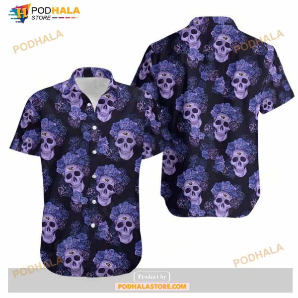 Baltimore Ravens Mystery Skull And Flower Hawaii Shirt, Tropical Shirt For Men