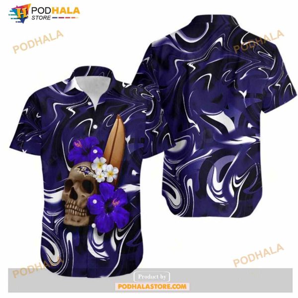 Baltimore Ravens Skull And Hibiscus Flower NFL Gift For Fan Hawaii Shirt