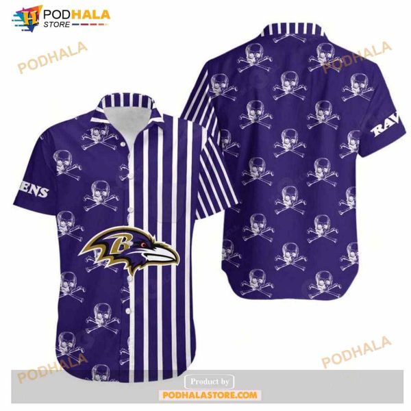 Baltimore Ravens Stripes And Skull Hawaii Shirt Summer Collection