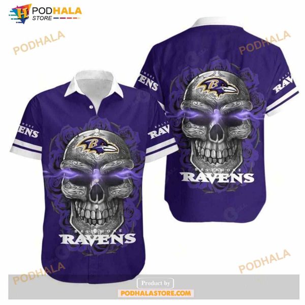 Baltimore Ravens Sugar Skull NFL Gift For Fan Hawaiian Graphic Print Shirt