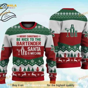Bartender Santa Claus Christmas 3D Ugly Sweater