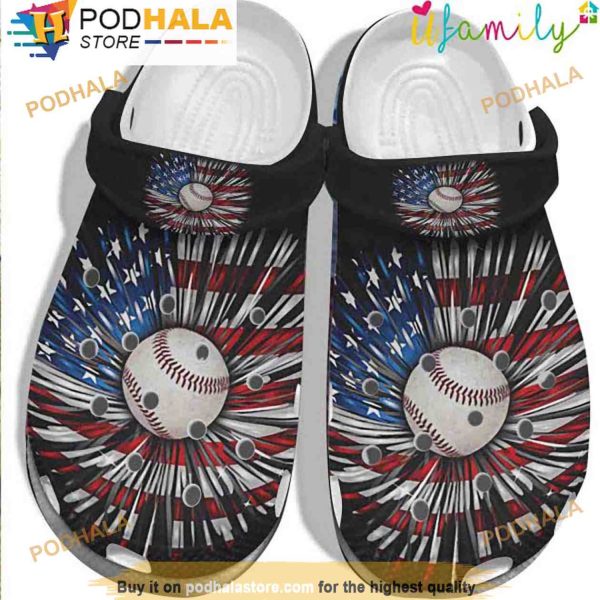 Baseball Ball Falls Usa Daisy America Flag 3D Crocs, Funny Crocs