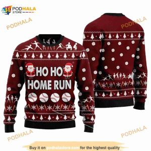 Baseball Hoho Home Run Funny Santa Ugly 3D Christmas Sweater