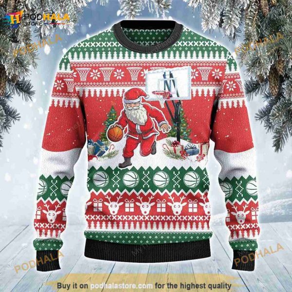 Basketball Lovers Gift Santa Dribble All Over Print Funny Ugly Sweater