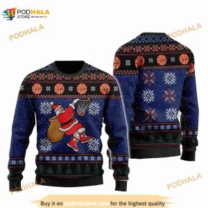 Basketball Santa Ugly 3D Christmas Zip Funny Ugly Sweater