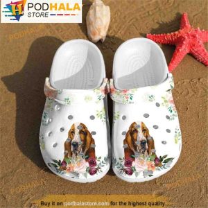 Basset Hound Floral 3D Crocs, Funny Crocs