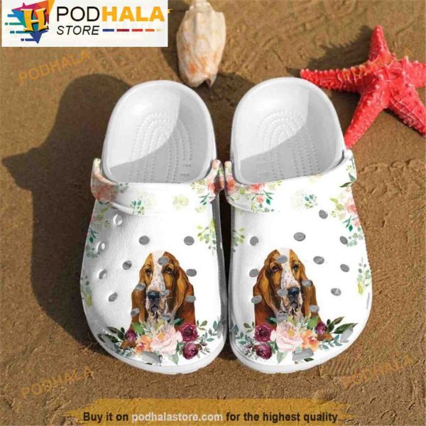 Basset Hound Floral 3D Crocs, Funny Crocs