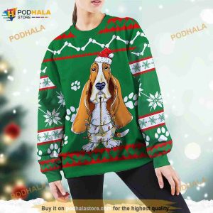 Basset Hound Green Christmas 3D Funny Ugly Sweater