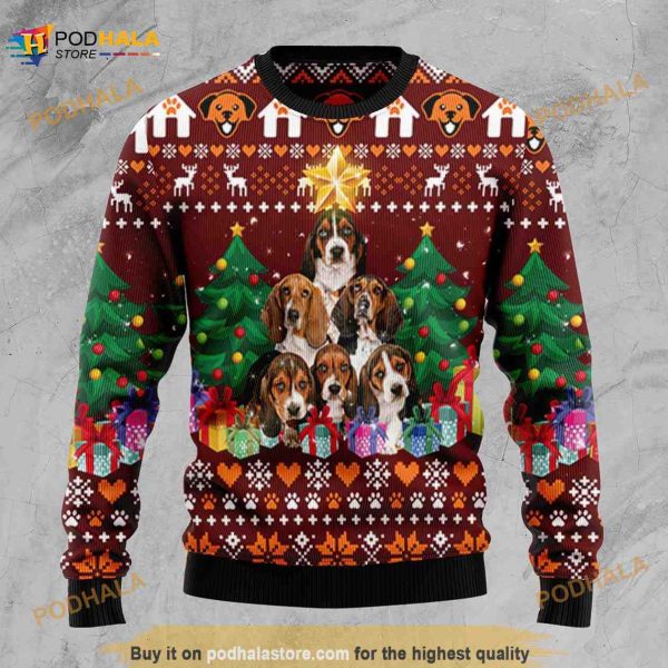 Basset Hound Pine Tree 3D Ugly Christmas Sweater