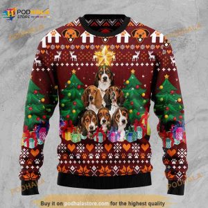 Basset Hound Pine Tree Christmas 3D Funny Ugly Sweater