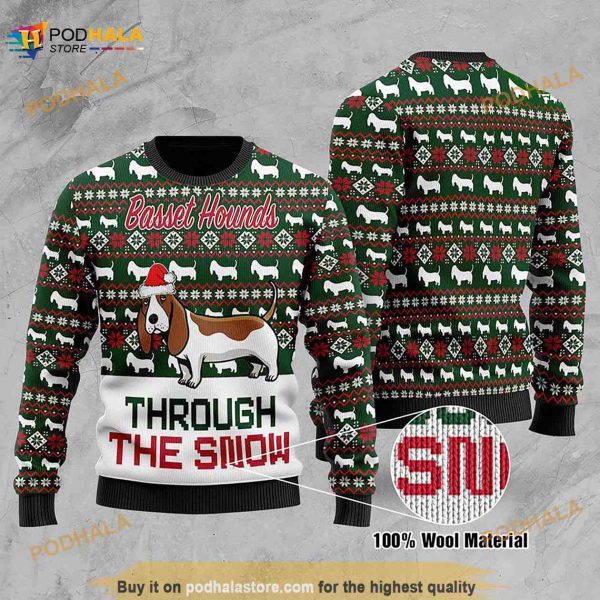 Basset Hounds Through The Snow 3D Christmas Ugly Sweater