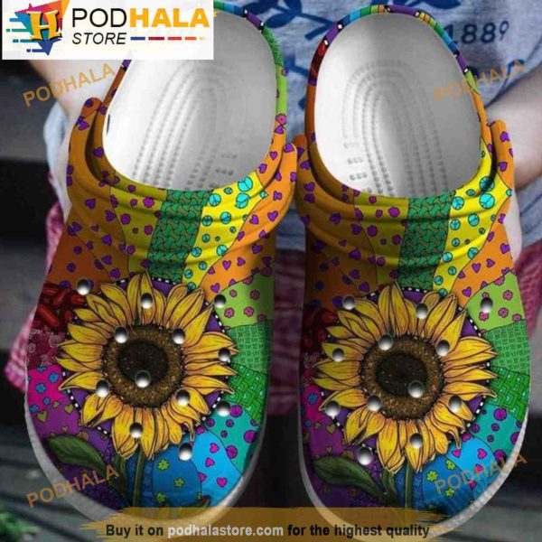 Be Sunshine Like Sunflower Hippie Colorful Floral 3D Crocs, Funny Crocs