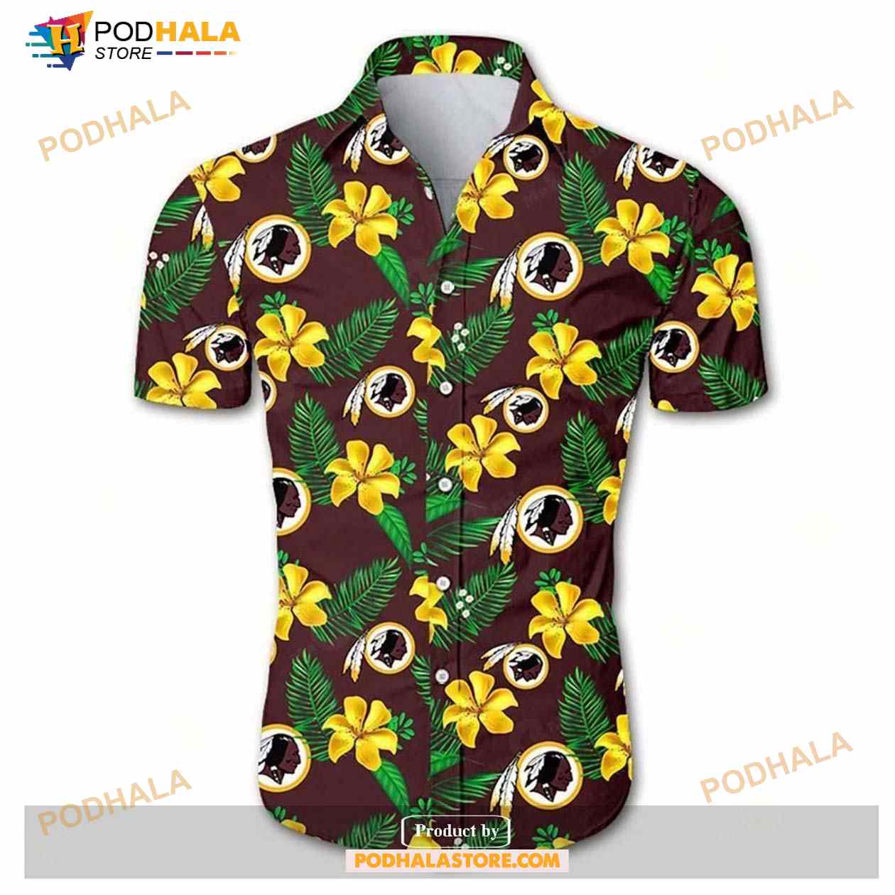 Washington Redskins Flowery Brown Summer Hawaiian Shirt, Mens