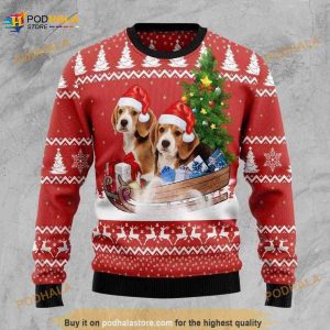 Beagle Dashing 3D Christmas Ugly Sweater