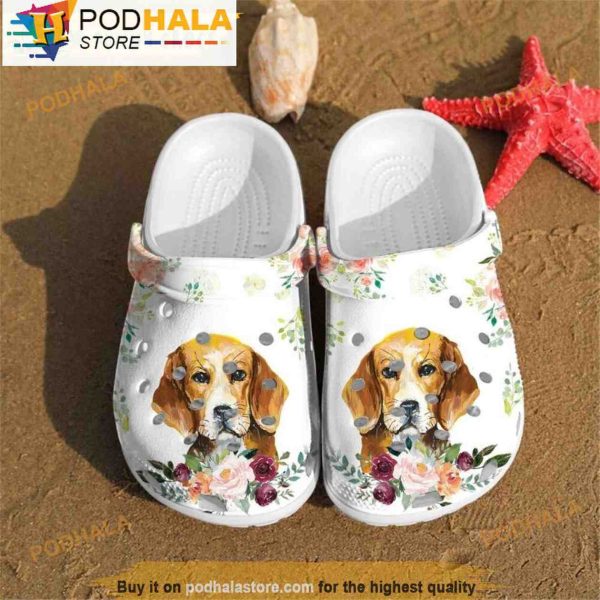 Beagle Dog Art With Bloom Flowers Birthday 3D Crocs, Funny Crocs