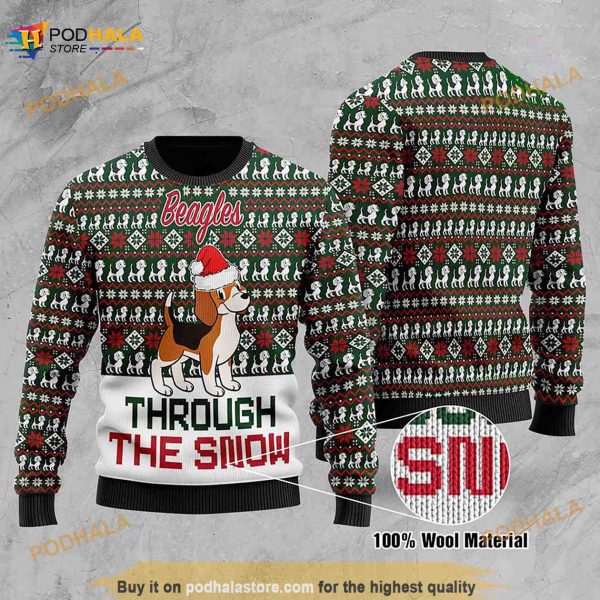 Beagles Through The Snow 3D Christmas Ugly Sweater