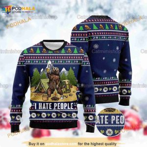 Bear Camping I Hate People Ugly Sweater, Bear Camping, Funny Christmas Gifts