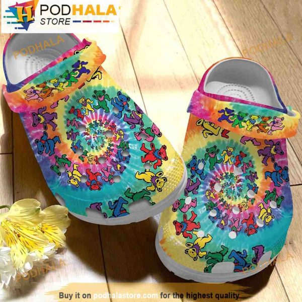 Bear Colorful Tie Dye 3D Crocs Crocband, Funny Crocs