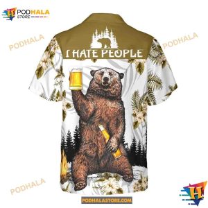 Bear Drinks Beer I Hate People Colorful Summer Hawaiian Shirt For Men Women 2