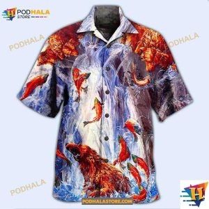 Bear Fighting And Dancing In Waterfall Hawaiian Shirt, Gift Ideas For Bear Lovers