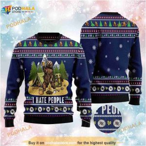 Bear I Hate People Funny Ugly Sweater Christmas 3D Funny Ugly Sweater