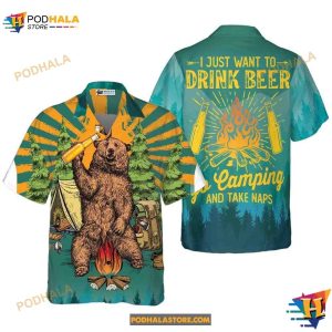 Bear I Just Want To Drink Beer Go Camping And Take Naps Aloha Unisex Shirt 2