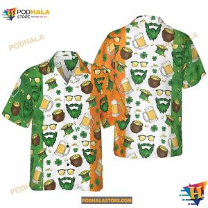 Beard Saint Patrick’s Day Seamless Pattern Hawaiian Shirt, Gift Ideas For Bear Lovers