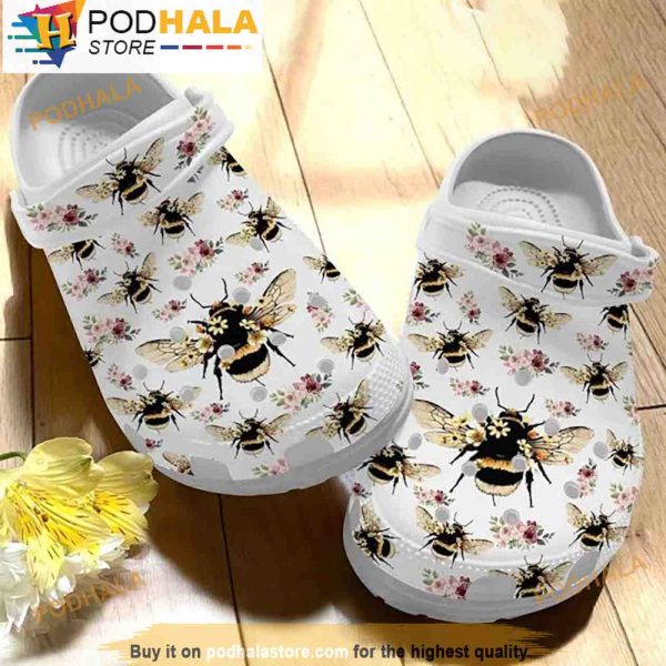Beautiful Bee Flower 3D Crocs, Funny Crocs