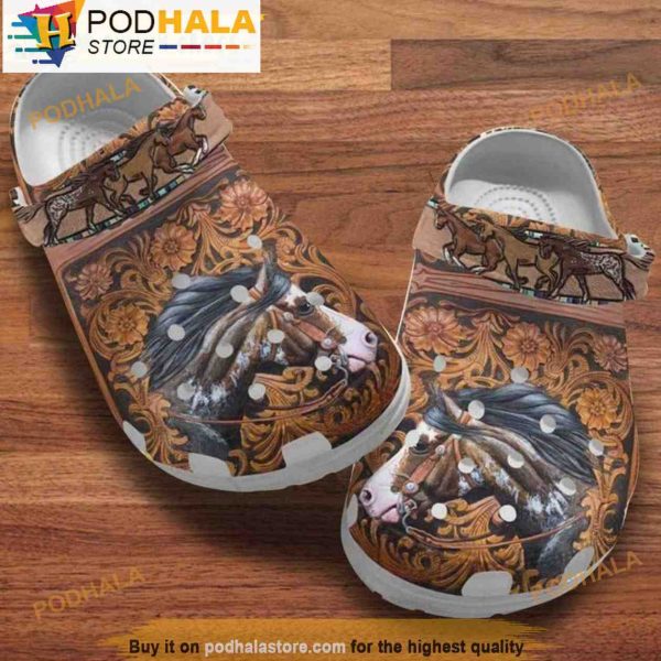 Beautiful Brown Horse Pattern 3D Crocs, Funny Crocs