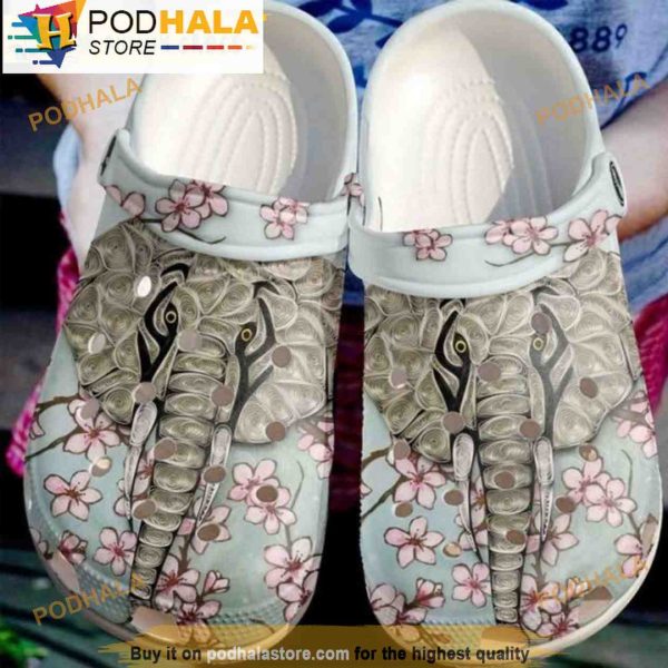Beautiful Elephant Floral 3D Crocs, Funny Crocs