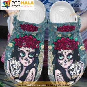 Beautiful Girl Flower Sugar Skull Floral 3D Crocs, Funny Crocs